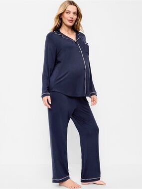 Old Navy Maternity Classic Pajama PJ Set Navy White Large Long Sleeve Pants